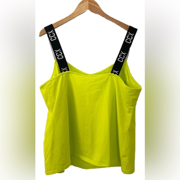 CCX By City Chic Tank Top Neon Yellow Athletic Womens Large Self Bra Black Strap - Picture 2 of 7